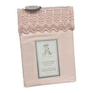 Rachel Ashwell Pink Standard Pillowcases COTTON EMBROIDERED Trim New